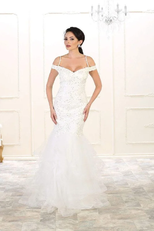 May Queen Bridal - RQ7502 Laced V-Neck Trumpet Dress